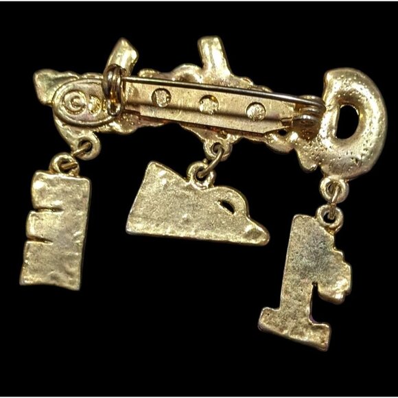 Vintage Rainbow Cheerleader Dangling Charm Brooch Signed DM - Picture 2 of 4